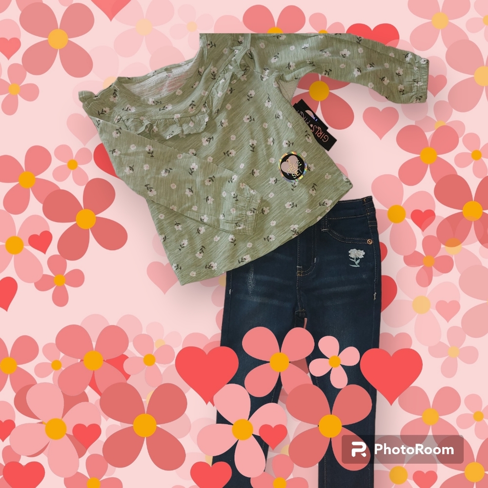 Girls First 2-Pc. Set LS Top and Jeans, NWT